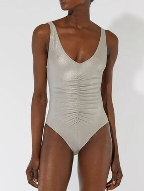 Solid & Striped Womens Lucia One Piece Swimsuit Lush Metallic Chrome Size Large